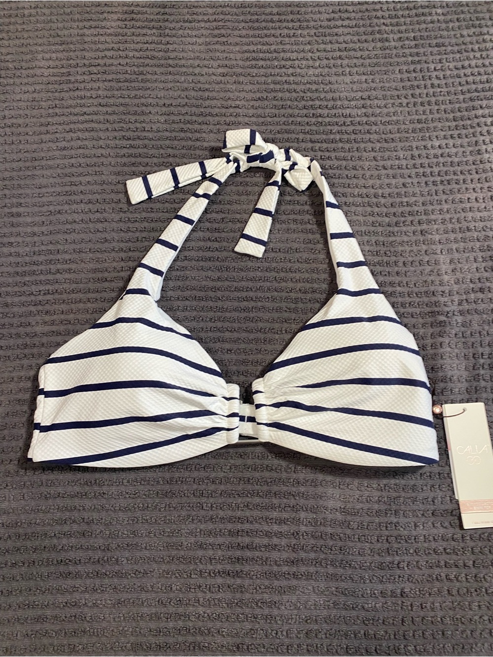 Calia White & Navy Striped Halter Bikini Top